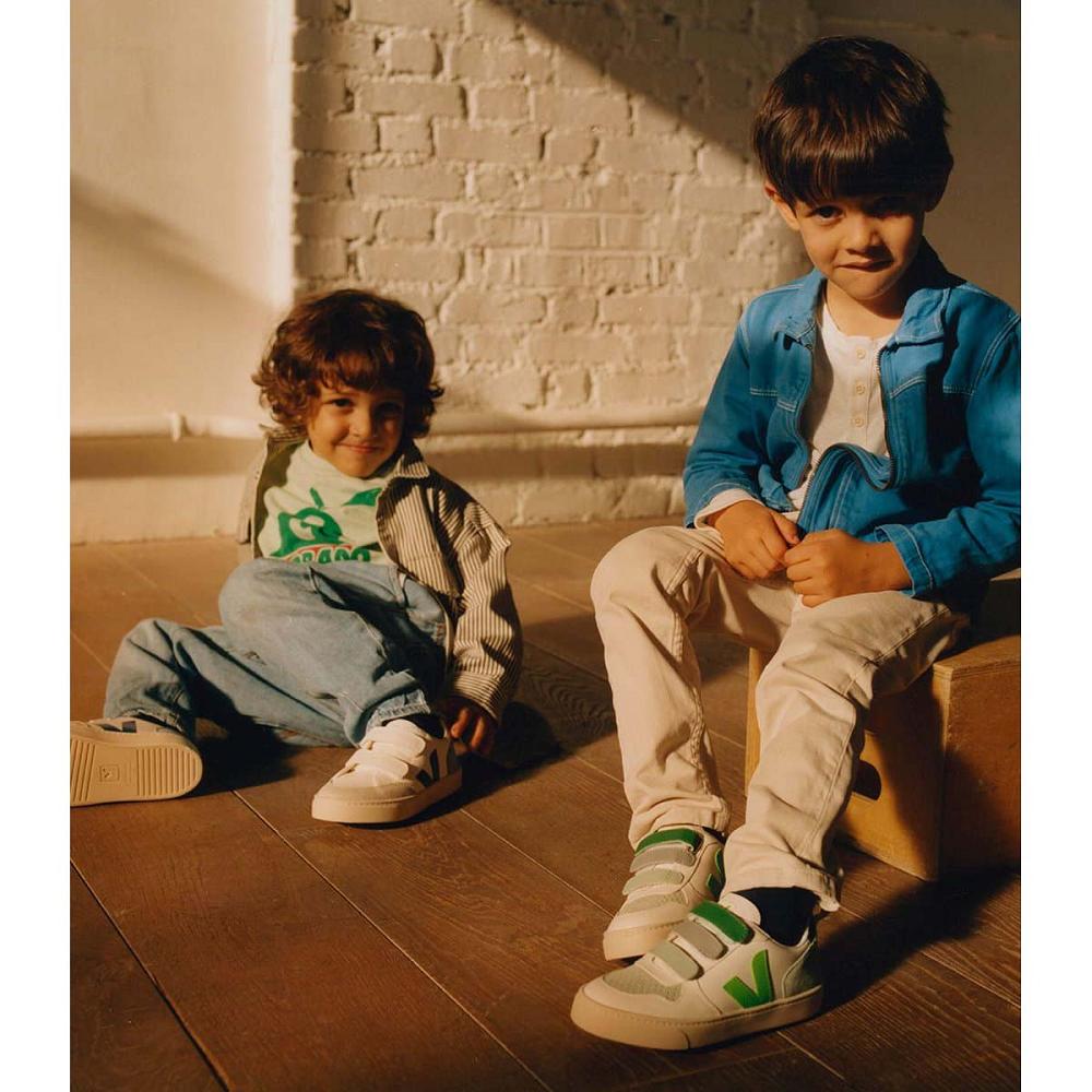 Kids' Veja V-10 CHROMEFREE Sneakers White/Green | SG 846NWY